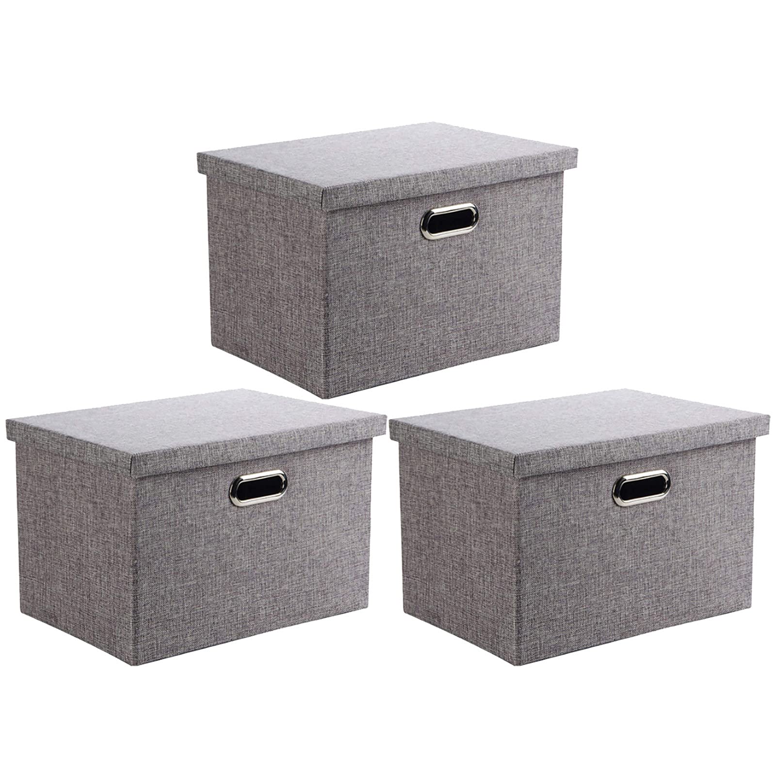 Wintao Large Foldable Fabric Storage Boxes with Lids, Grey - 3 Pack