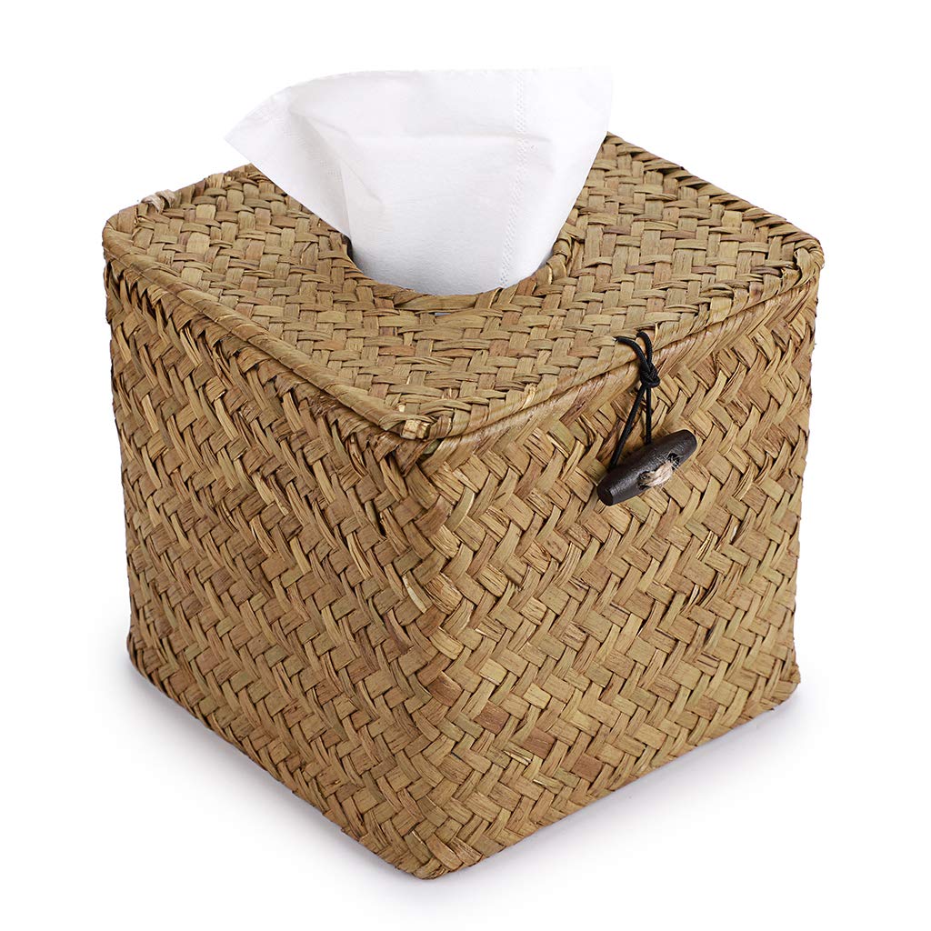 BSTKEY Cube Seagrass Facial Tissue Box – Woven Decorative Paper Holder