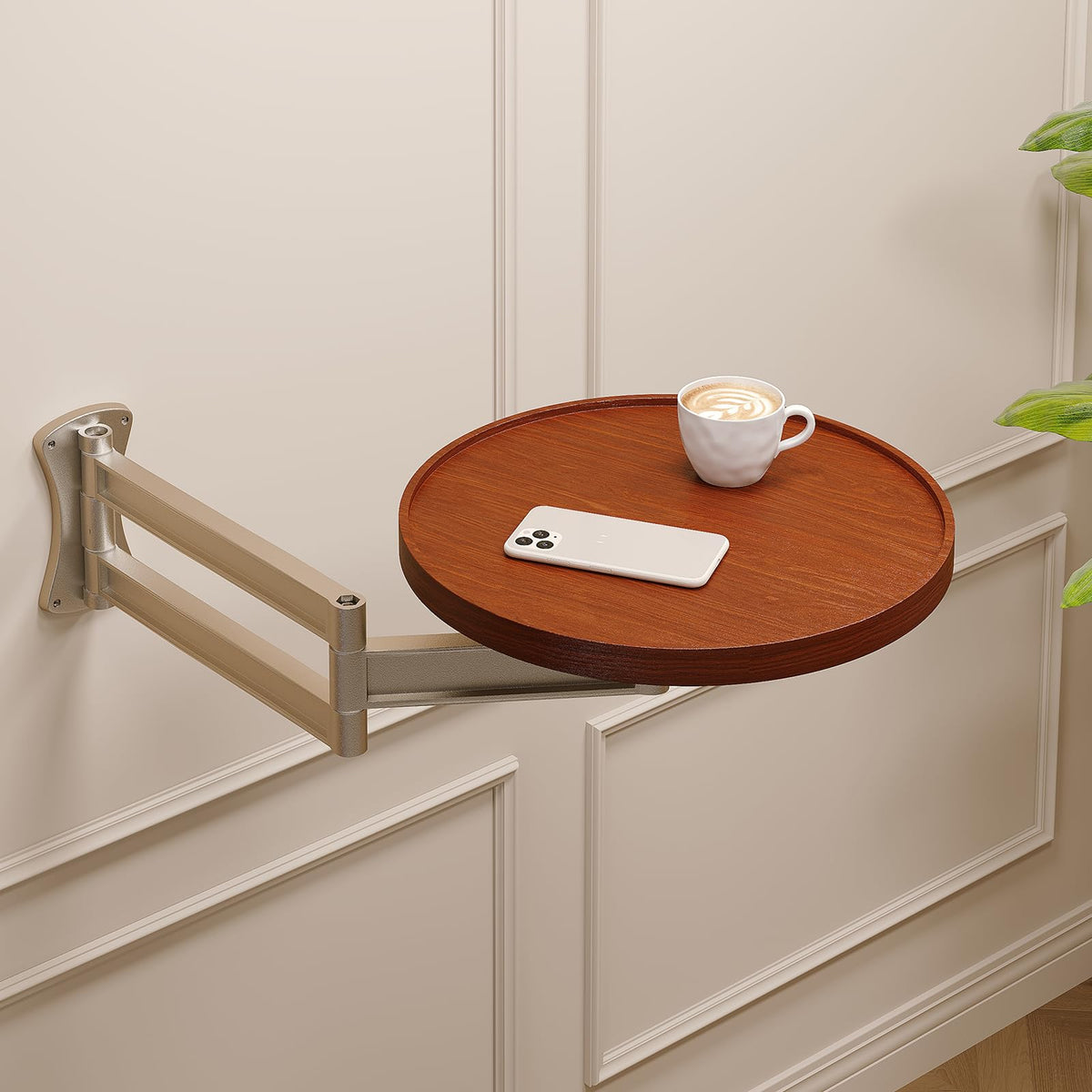 Vanpoo Wall Mounted Folding Table,Walnut Bedside Shelf Wall Mount Floating Wall Desk for Small Spaces,11.8" Round Wood TableTop with Aluminum Alloy - image 1