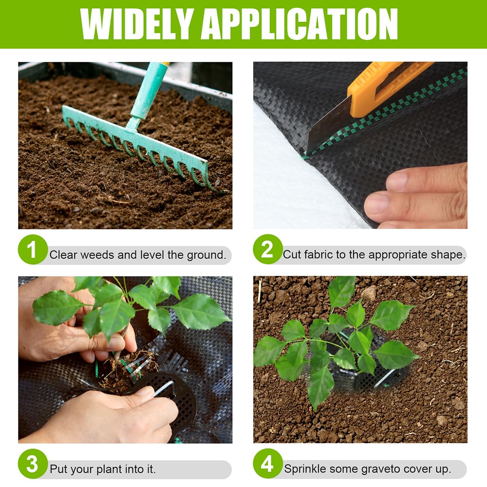 BEGONDIS Heavy Duty Weed Control Membrane 25m x 2m with Garden Pegs
