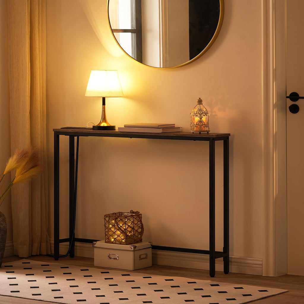 HOOBRO Slim Console Table with Charging Station - 100cm Greige Sofa Table
