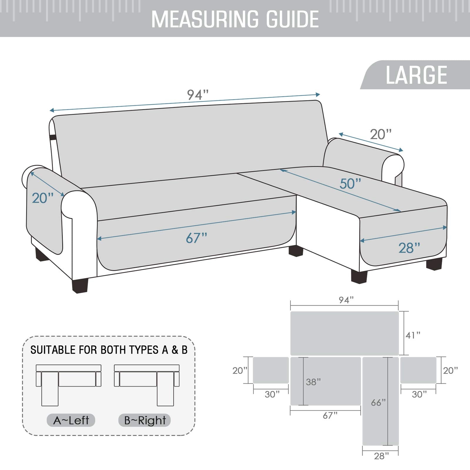 TAOCOCO L-Shape Sofa Cover – Reversible 3 Seater Pet Protector, Pale Grey
