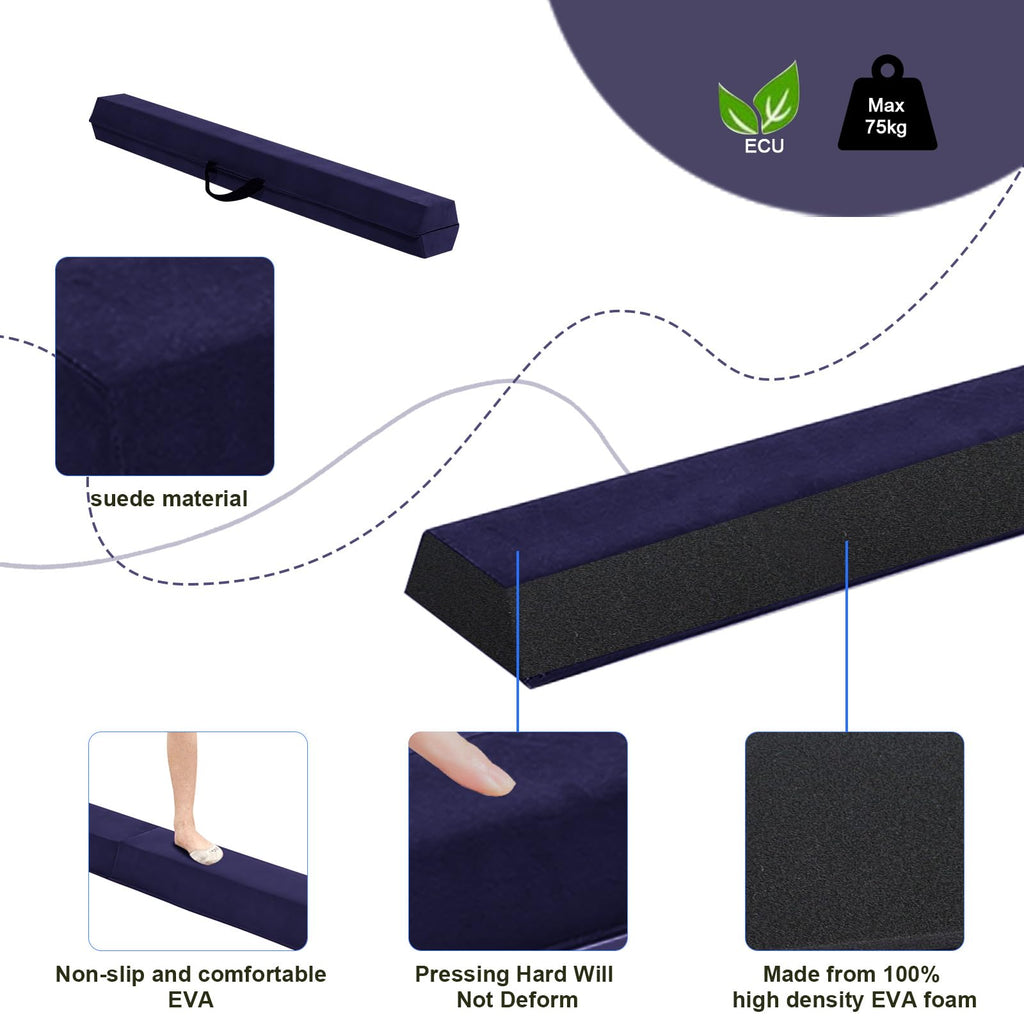 FBSPORT 270cm Folding Gymnastics Balance Beam – Suede Floor Beam for Kids