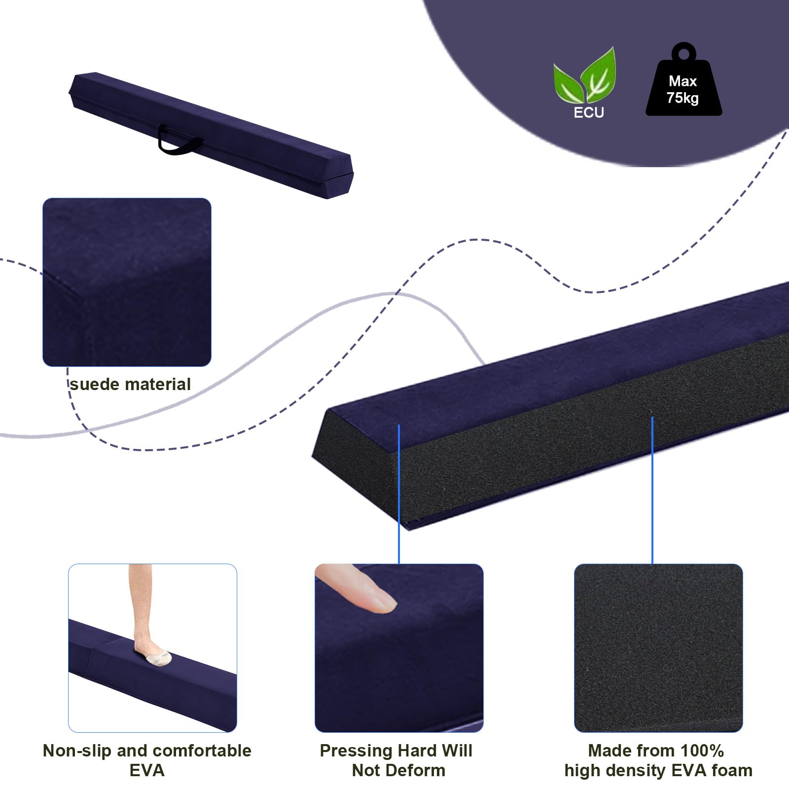 FBSPORT 270cm Folding Gymnastics Balance Beam – Suede Floor Beam for Kids