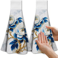 CUTHOLLOW Blue Peony Microfiber Kitchen Tea Towels with Loop – Set of 2
