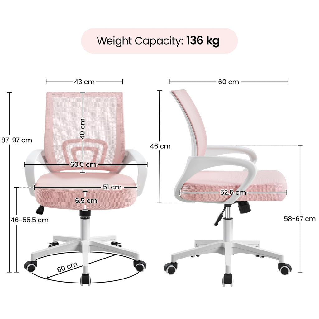 Yaheetech Ergonomic Chair Mesh Swivel Lumbar Support Adjustable Desk Pink - image 3