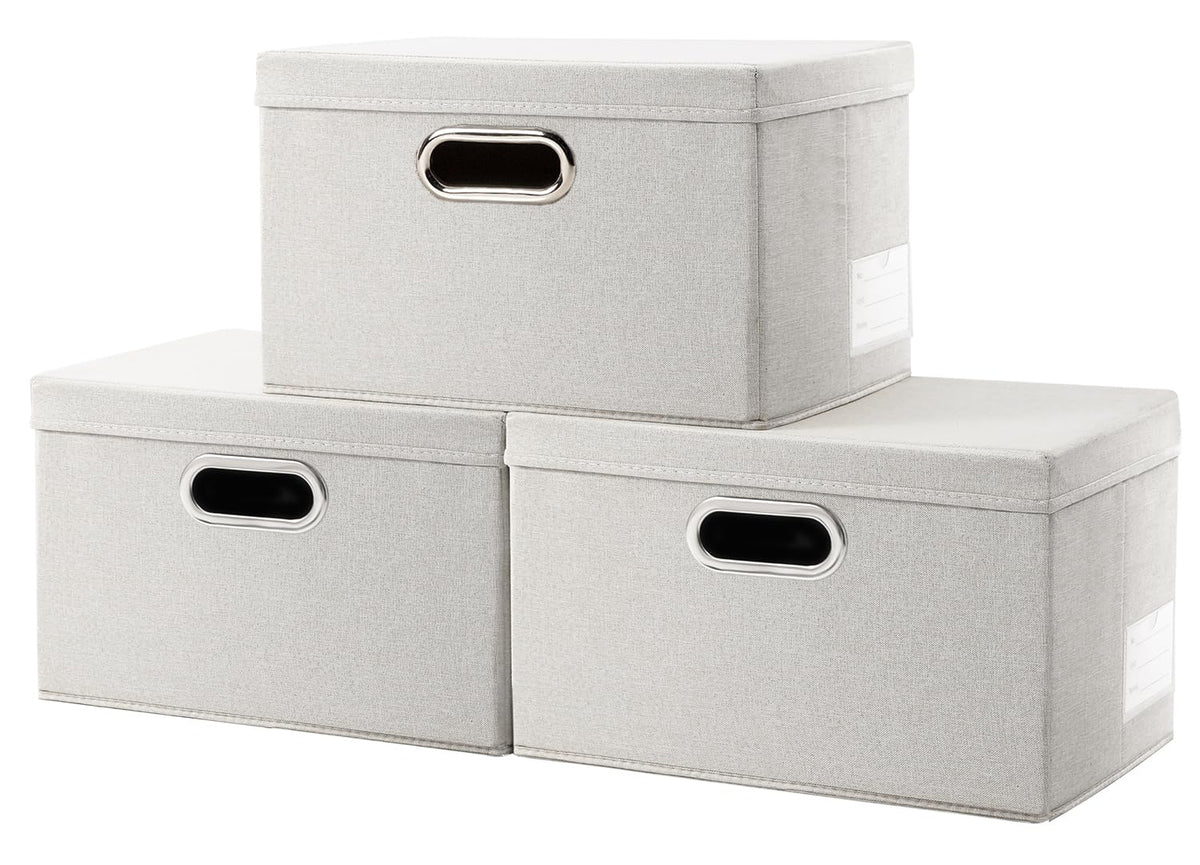 Prandom Storage Boxes with Lids Small,29x22x17cm,Beige3-Pack