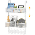 LUCYCAZ Over Door Organizer - 10 Hooks & 2 Mesh Baskets, White