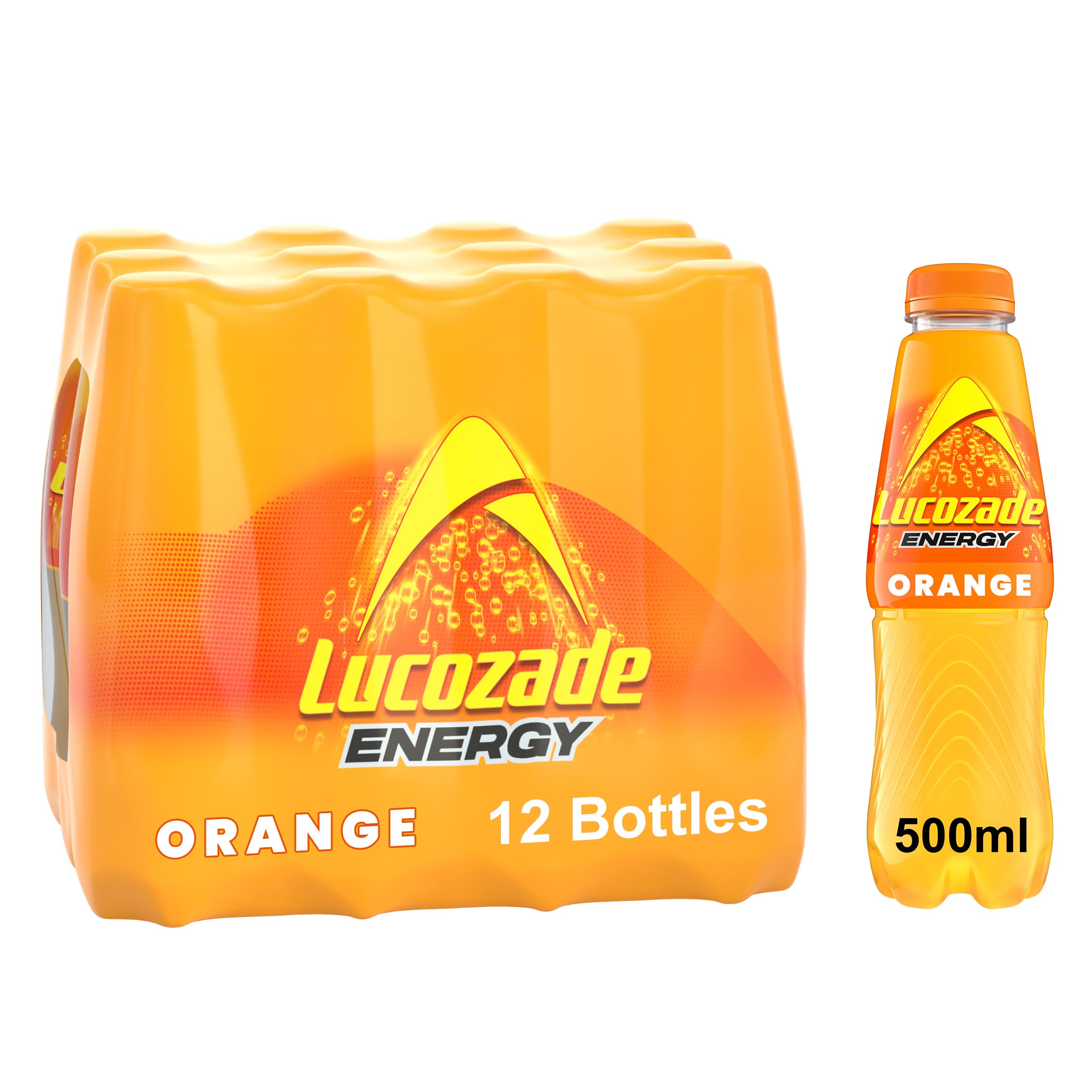 Lucozade Energy Orange Glucose Drink - 500ml Bottles (Pack of 12)