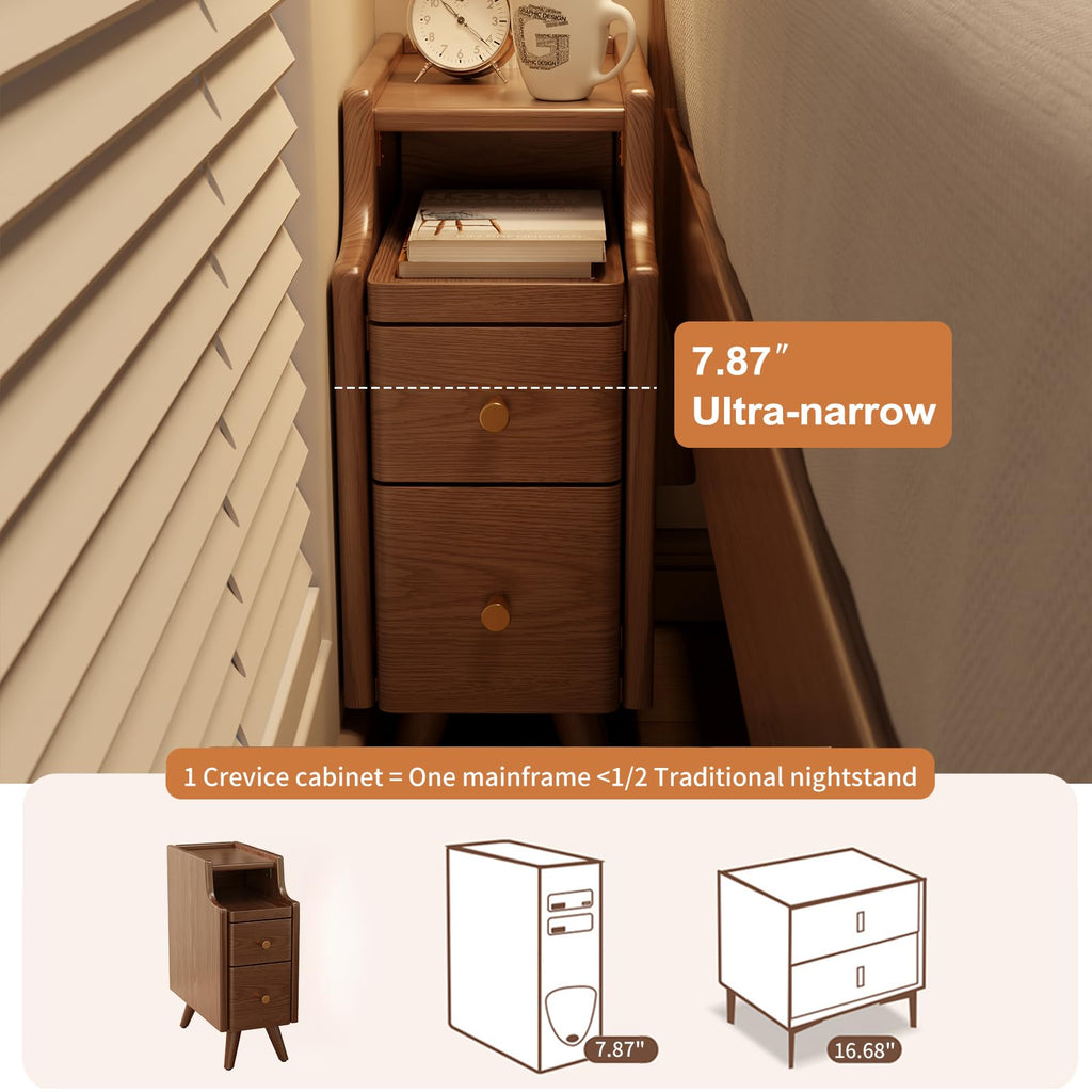 AQIMUELE Small Bedside Table, Narrow Bedside Cabinet with 2 Drawers, Slim Bedside Table for Bedroom, 20cm Walnut - image 4