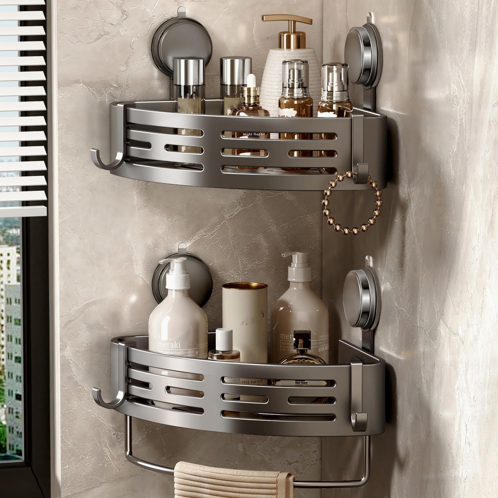 Voldra Corner Shower Caddy | No-Drill Rustproof Aluminum Shelf (2-Pack)