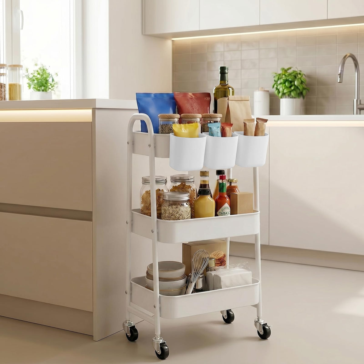 DOEWORKS Storage Trolley on Wheels Metal Kitchen Trolley Craft Trolleys - image 2