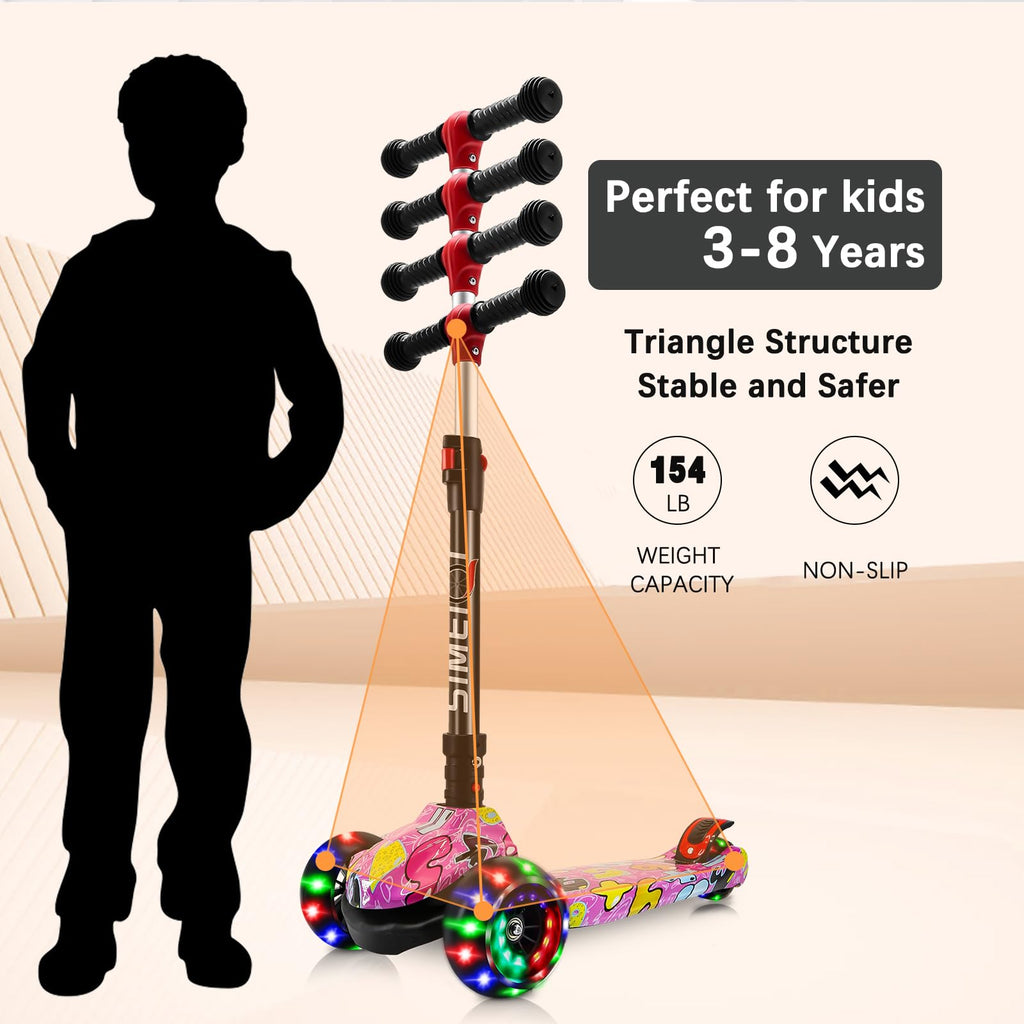 3-Wheel Kids Scooter | Foldable LED Lights | Ages 3-8