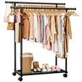 Sakugi Double Rod Clothing Rack with Shelf & Wheels, 98x42x150cm, Black - image 1