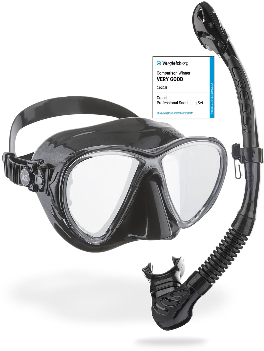Cressi Big Eyes Evolution Mask & Alpha Dry Snorkel Set - Black/HD Mirror