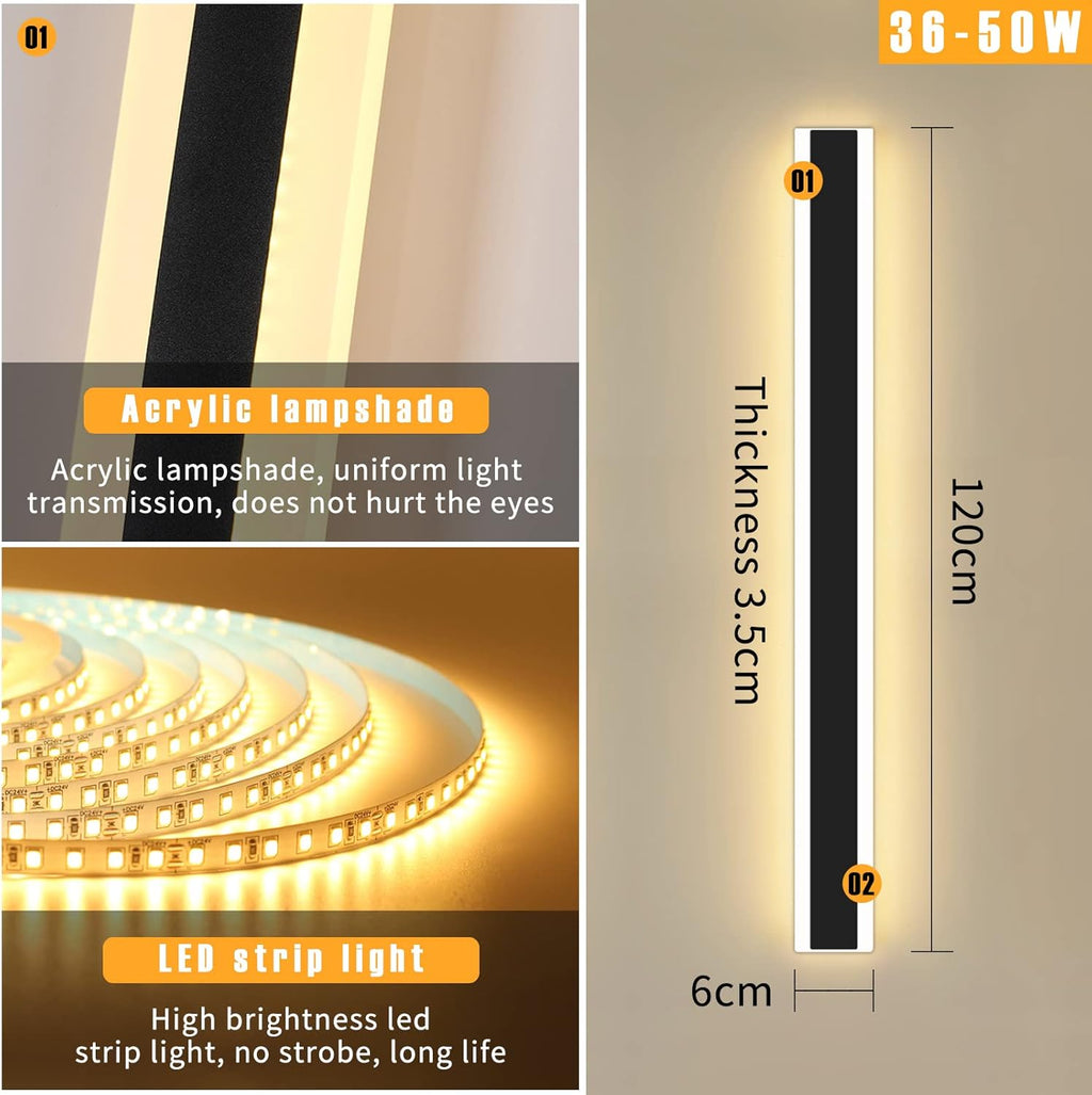 Mikeru 120CM Outdoor LED Wall Light | 42W IP65 Waterproof Black Sconce
