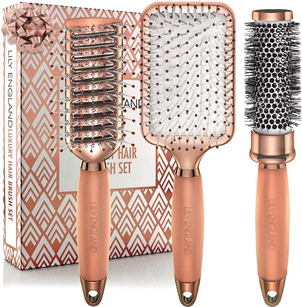 Lily England Rose Gold Hair Brush Set | 4-Piece Professional Styling Kit