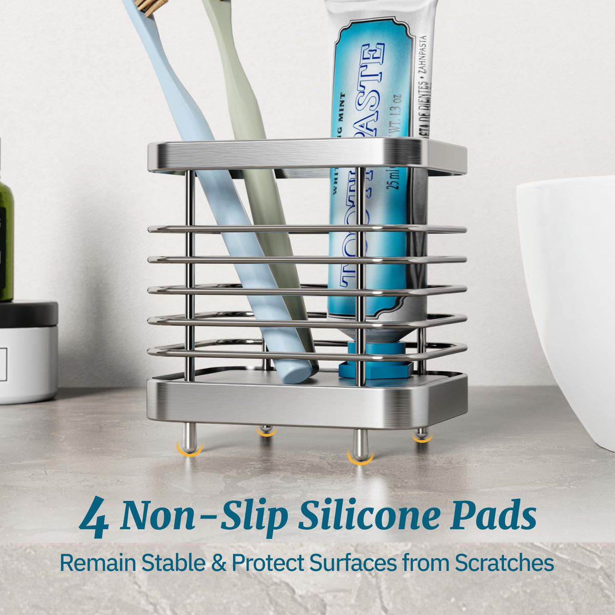 NiHome Stainless-Steel Toothbrush Holder with Diatomite Drip Tray - image 4