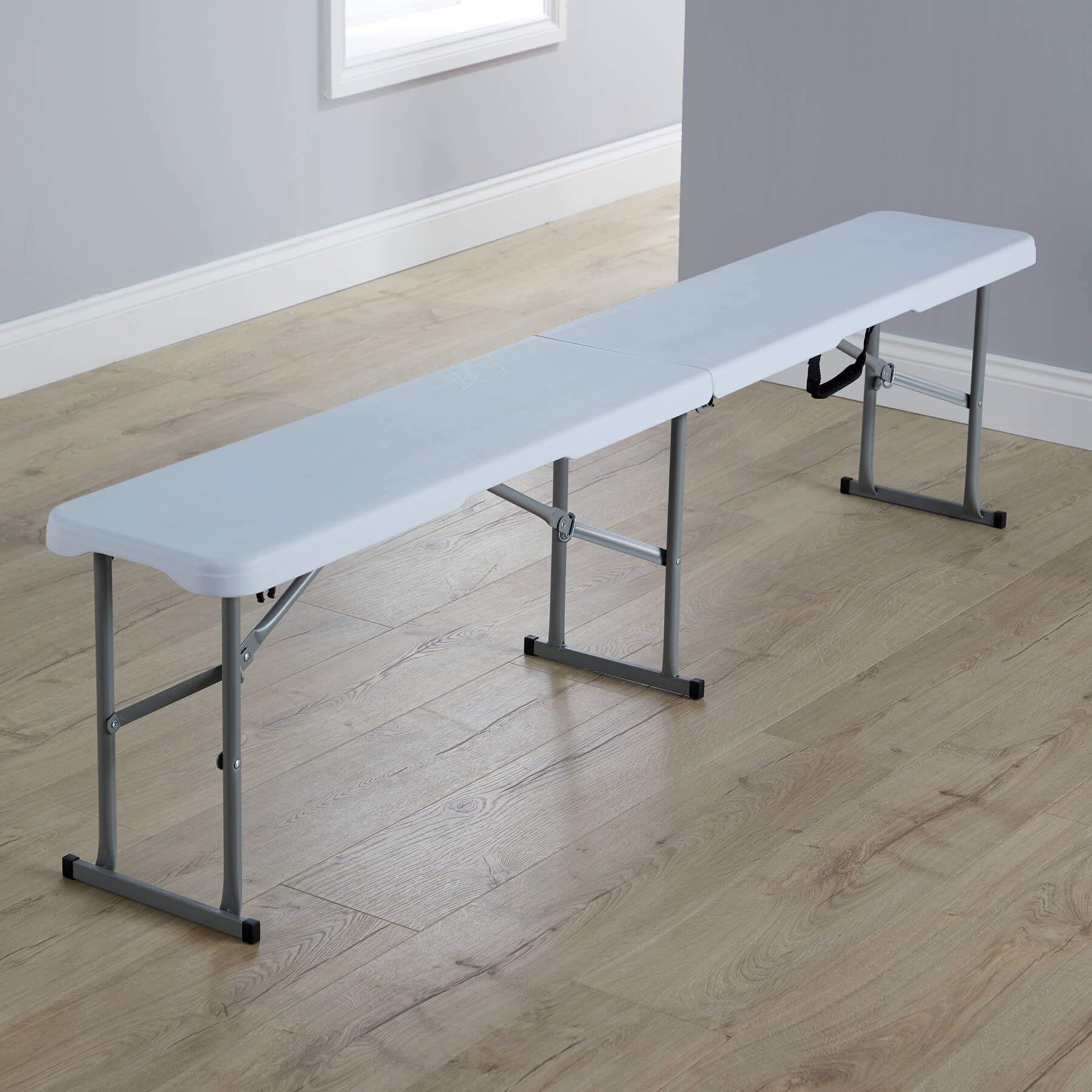 Home Source 6ft Folding Benches - Pair of Heavy Duty Portable White Seats
