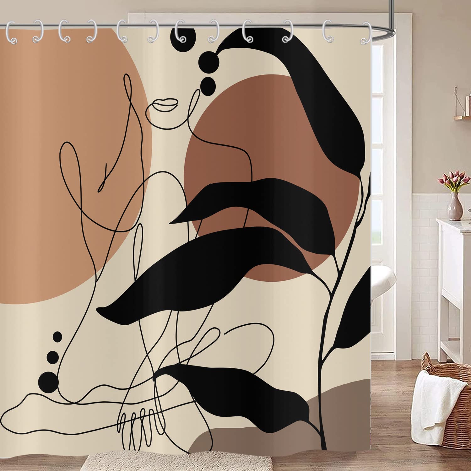 Hnmdmyi Abstract Woman Shower Curtain | Boho Minimalist Waterproof Art