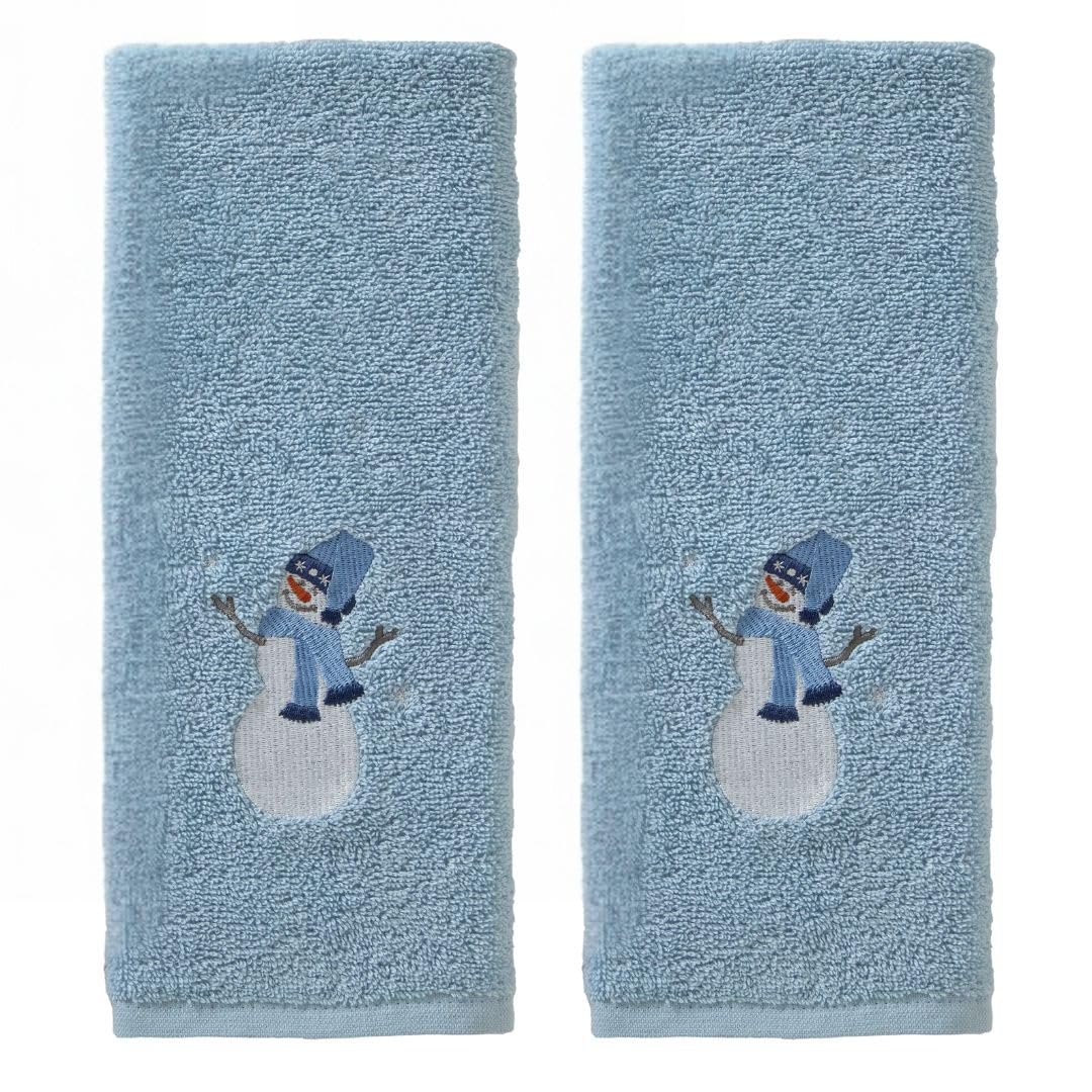 SKL Home Snowman Sled Hand Towel Set | 2-Piece Cotton Terry Linens