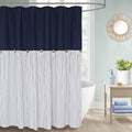 Jolof Store Farmhouse Navy Blue Striped Cotton Blend Shower Curtain