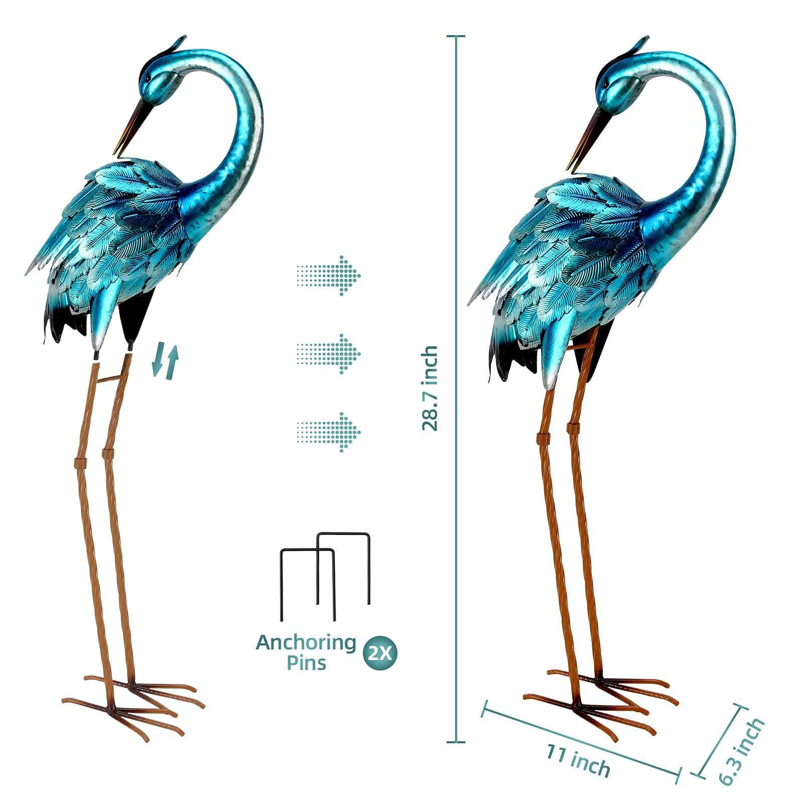 Chisheen Metal Crane Garden Statue | 29-Inch Blue Heron Yard Sculpture