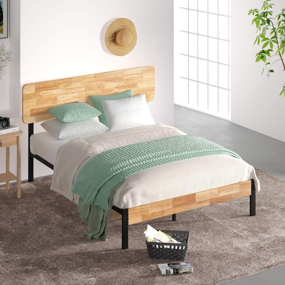 Zinus Olivia Metal and Wood Bed Frame | Double 135x190 cm | Black