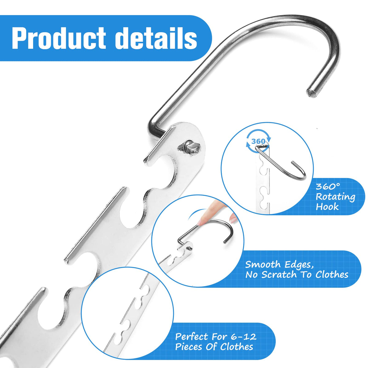RAINBERG 10 Pack Metal Magic Hangers Space Saving Hangers Closet Space Saving Wardrobe Clothing Hanger Organizer, Updated Hook Design. 10 - image 4