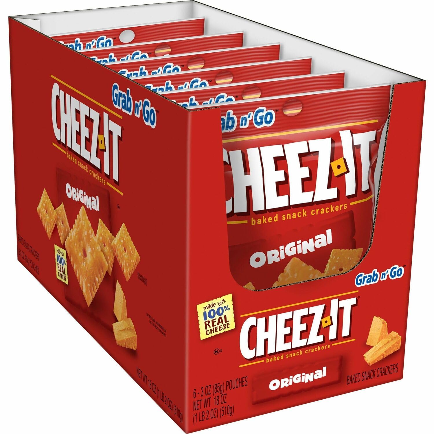 Cheez-It Original Baked Cheese Crackers – 3 Oz. Snack Bags, 6 Count