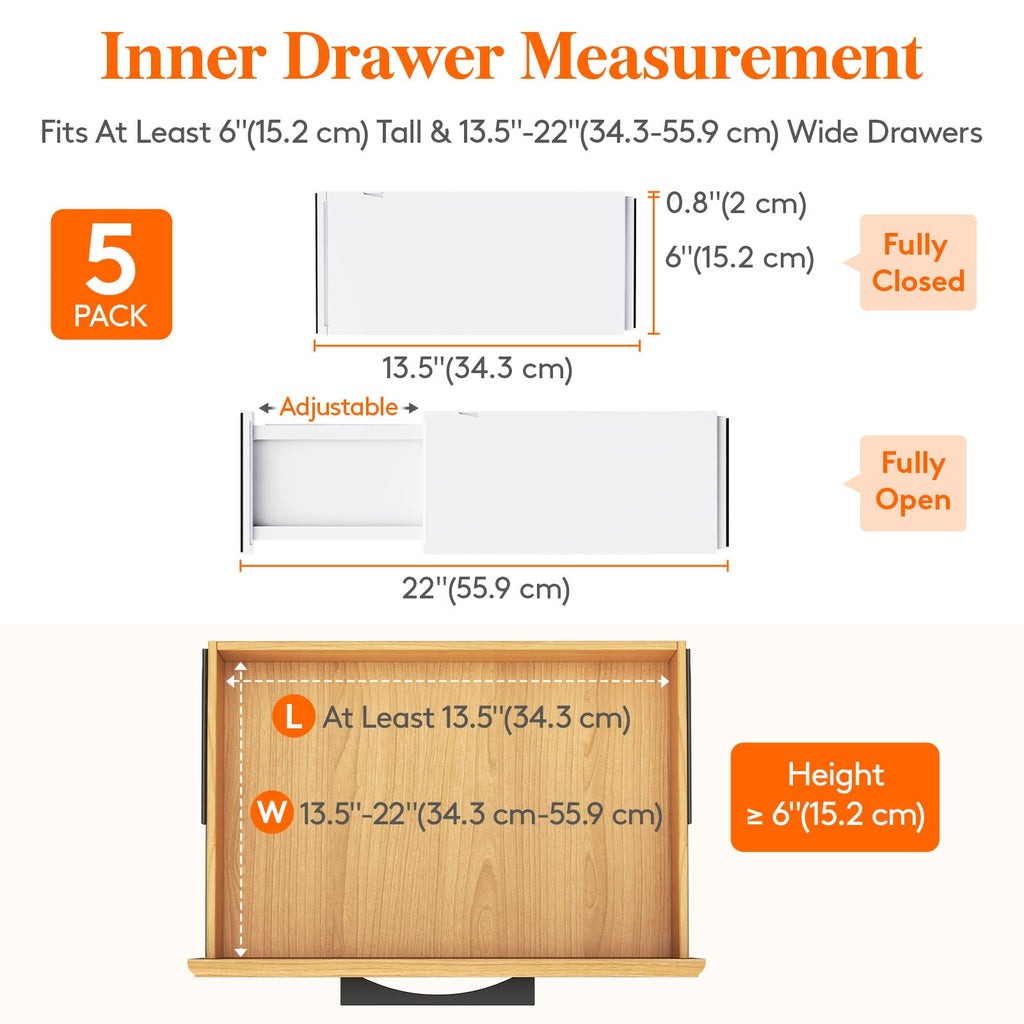Lifewit 5 Pack Adjustable Drawer Dividers | 6" High Expandable Organizers