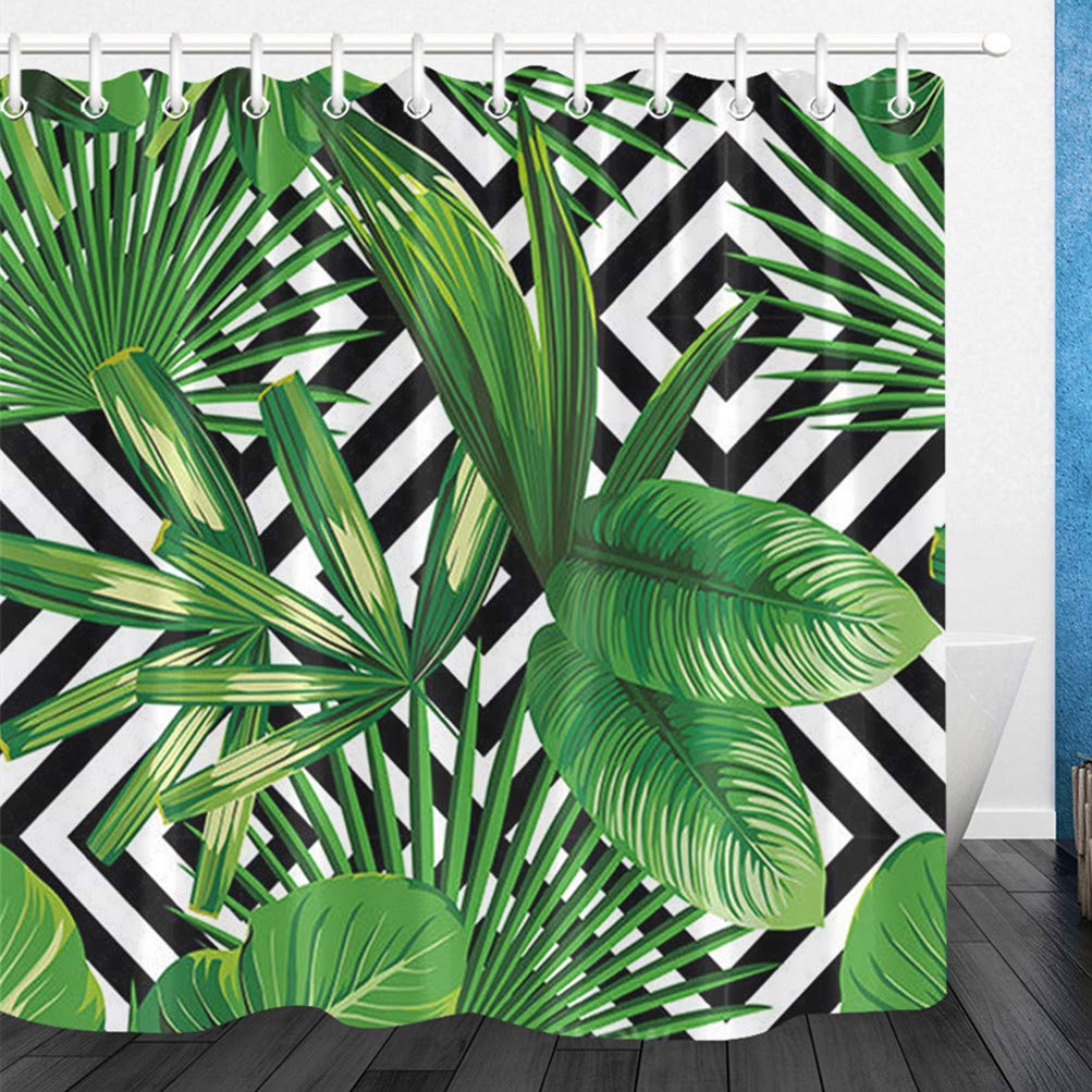 Green Leaf Shower Curtain | Waterproof 71x71 Bathroom Decor
