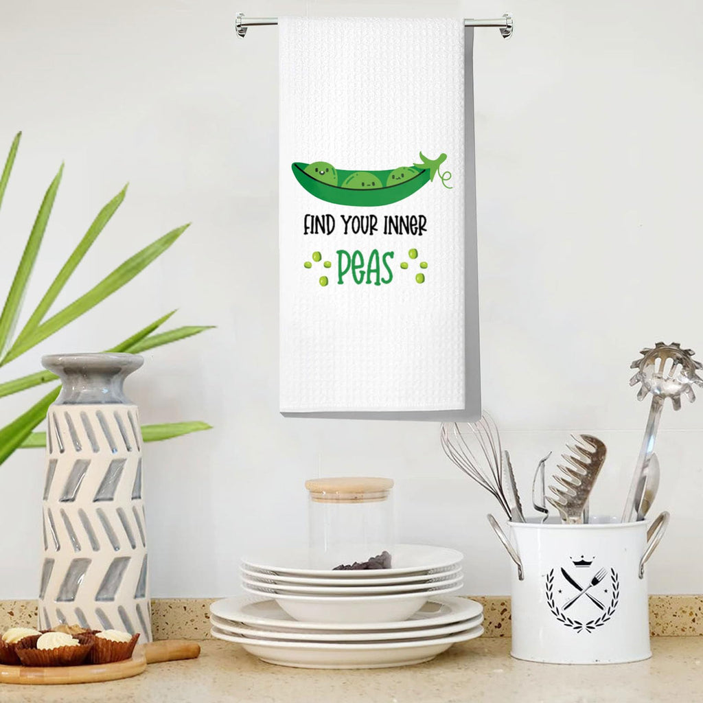 LEVLO Funny Pea Pod Kitchen Towel Peas Lover Gift Vegetable Find Your Inner Peas Dish Towel Veggies Peas Merchandise Peas Towel