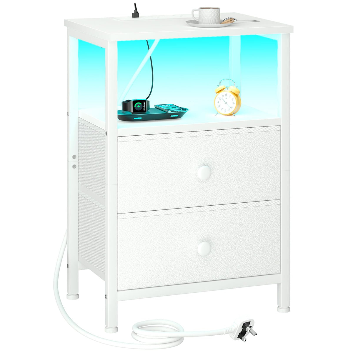 LOAKEKEL Bedside Table, Side Table with Charging Station, Bed Side Table