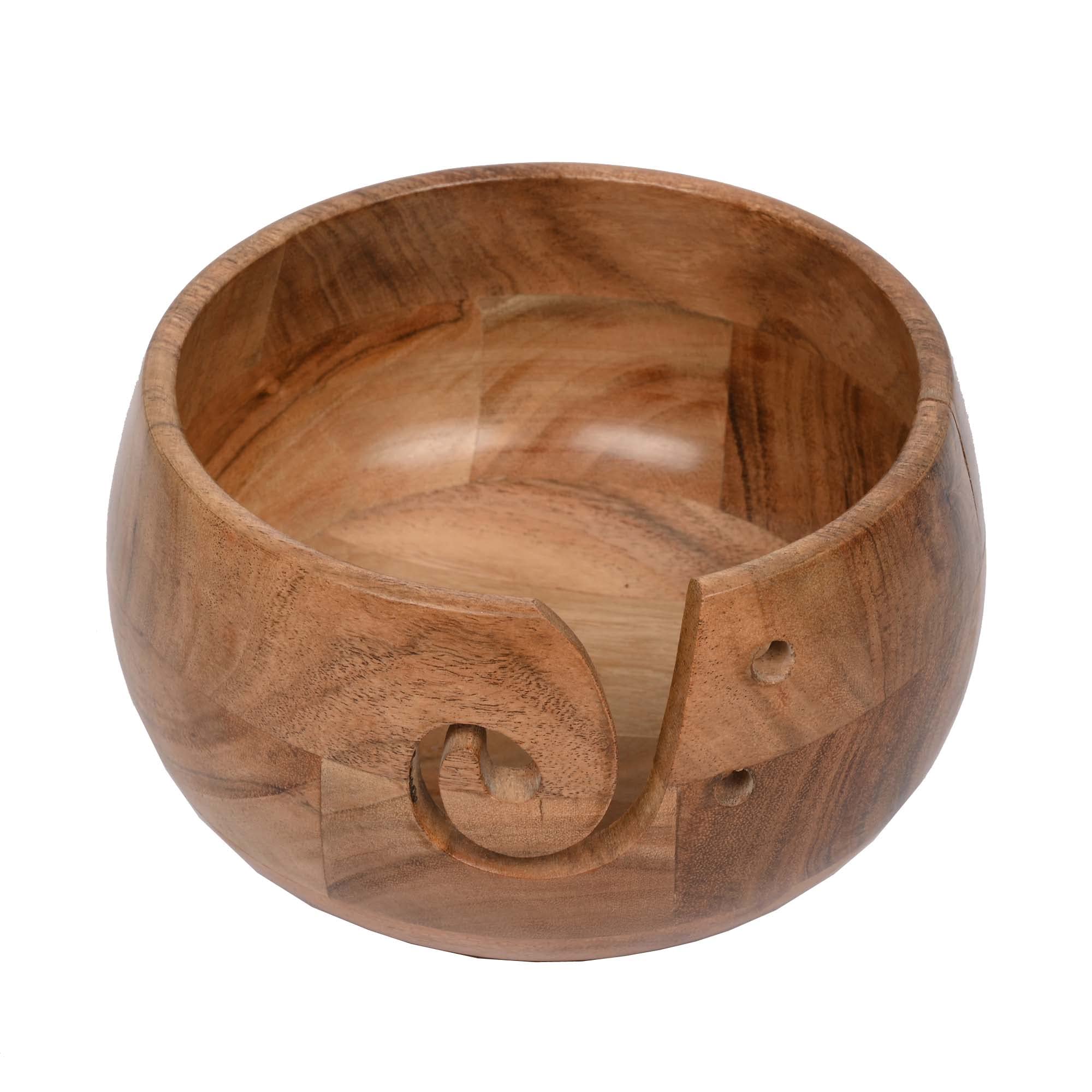 EDHAS Acacia Wood Yarn Bowl - Handmade Knitting and Crochet Holder - 7x4"