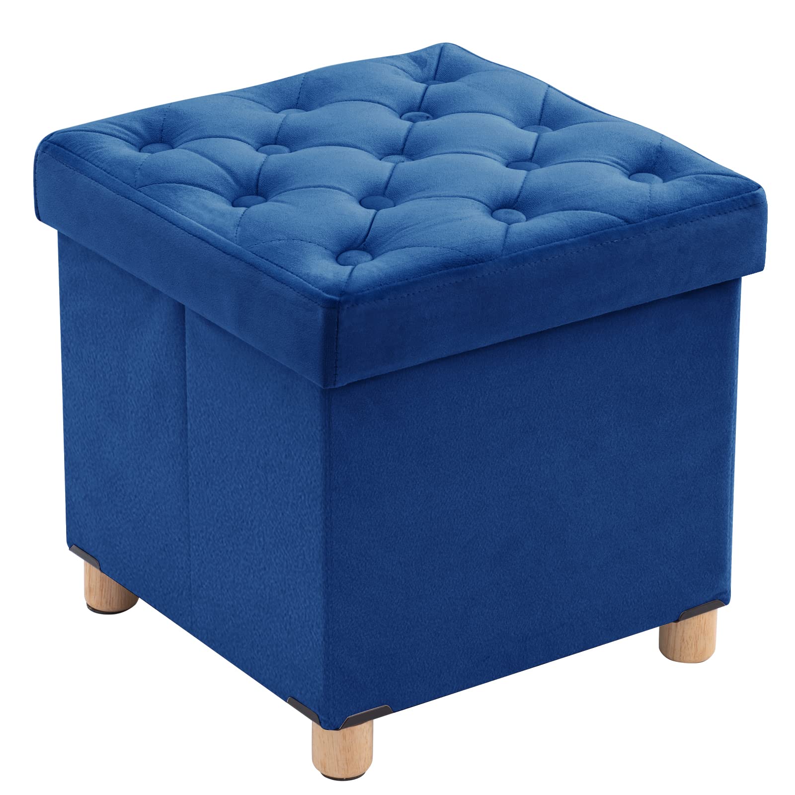 BRIAN & DANY Folding Storage Ottoman | Velvet Cube Footstool – Blue