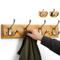 LARHN Wooden Wall-Mounted Coat Rack - 4 Matt-Nickel Coat Hooks, 42cm