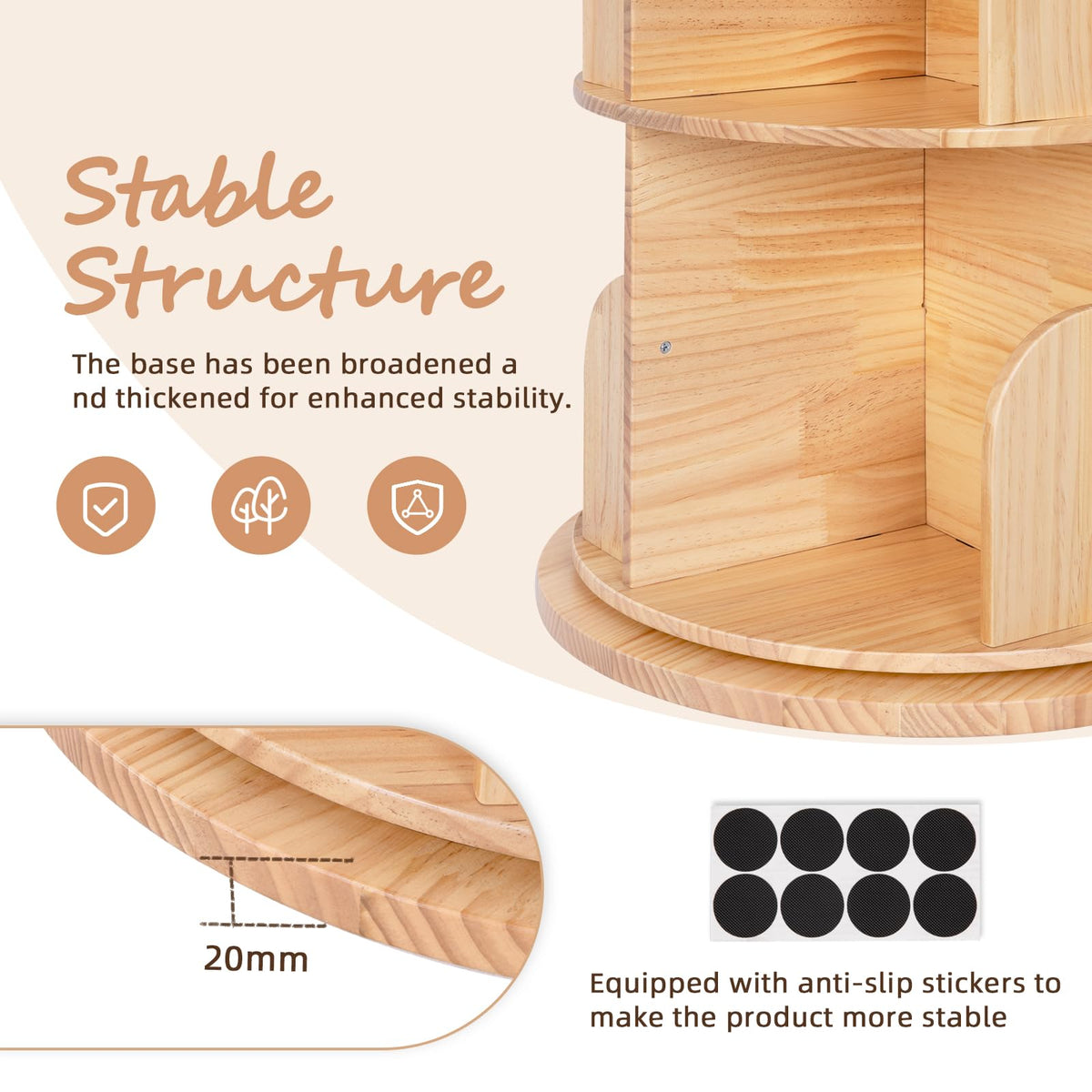 OOOK Wooden Rotating Bookshelf, 4-Tier 360° Spinning Solid Wood Revolving Bookcase, Space-Saving Floor Standing Spinning Bookshelf for Study Room - image 5