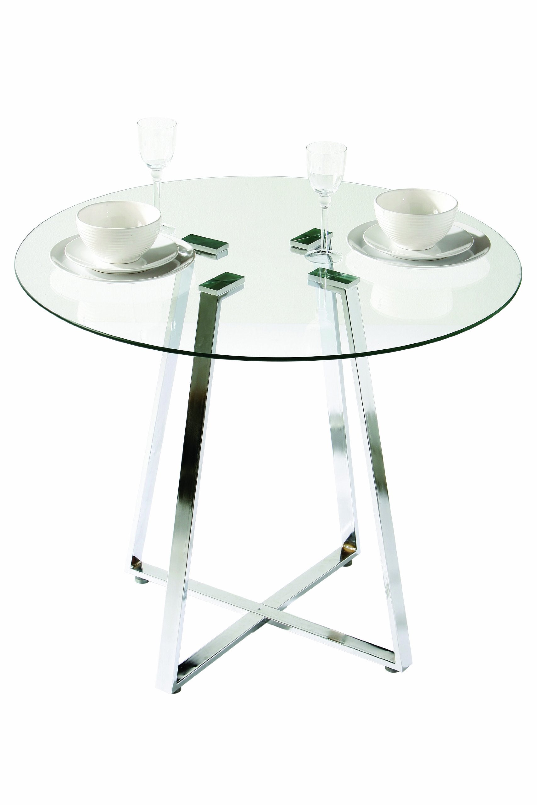 Jolof Store Metropolitan Round Glass Dining Table with Chrome Legs