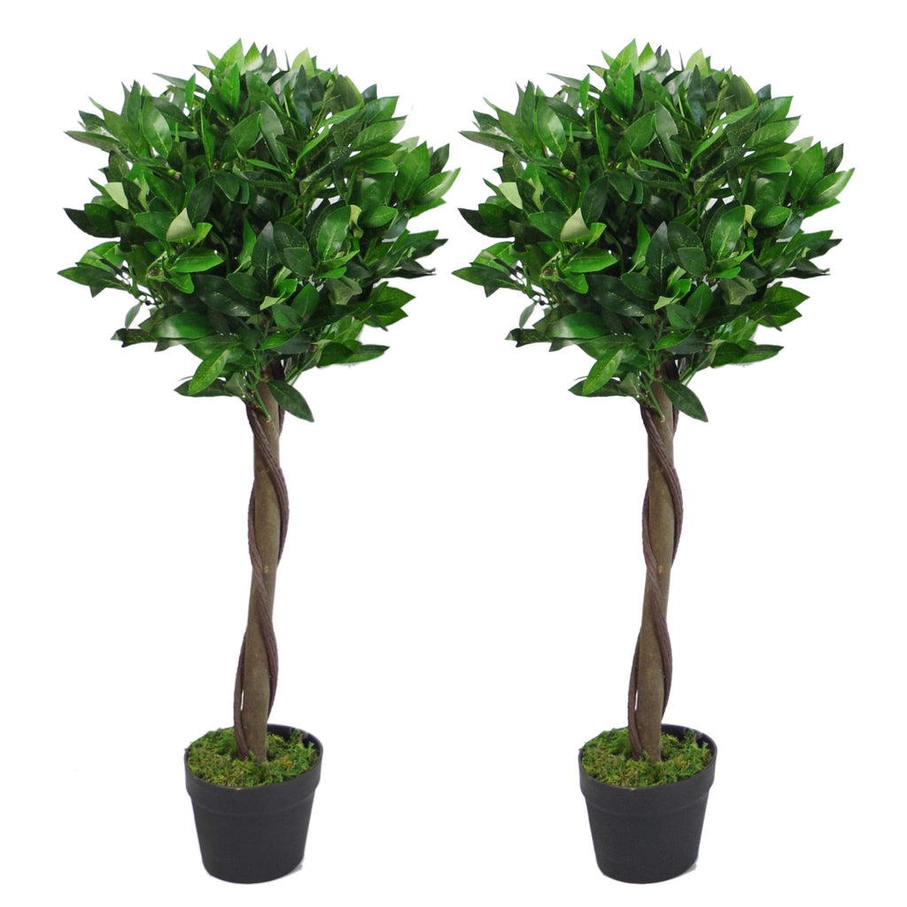Leaf Design UK Pair of Artificial Bay Topiary Ball Trees, 90cm Green Twist