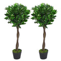Leaf Design UK Pair of Artificial Bay Topiary Ball Trees, 90cm Green Twist