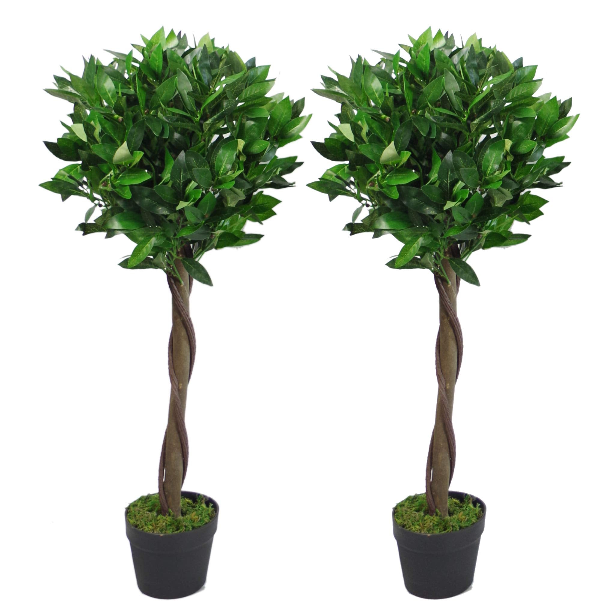 Leaf Design UK Pair of Artificial Bay Topiary Ball Trees, 90cm Green Twist