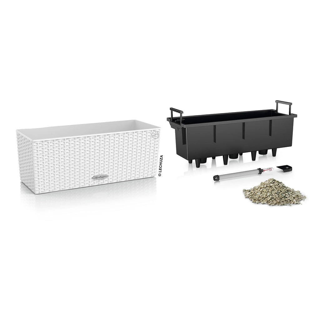 Lechuza BALCONERA Cottage 50 Self-Watering Rattan Planter – White