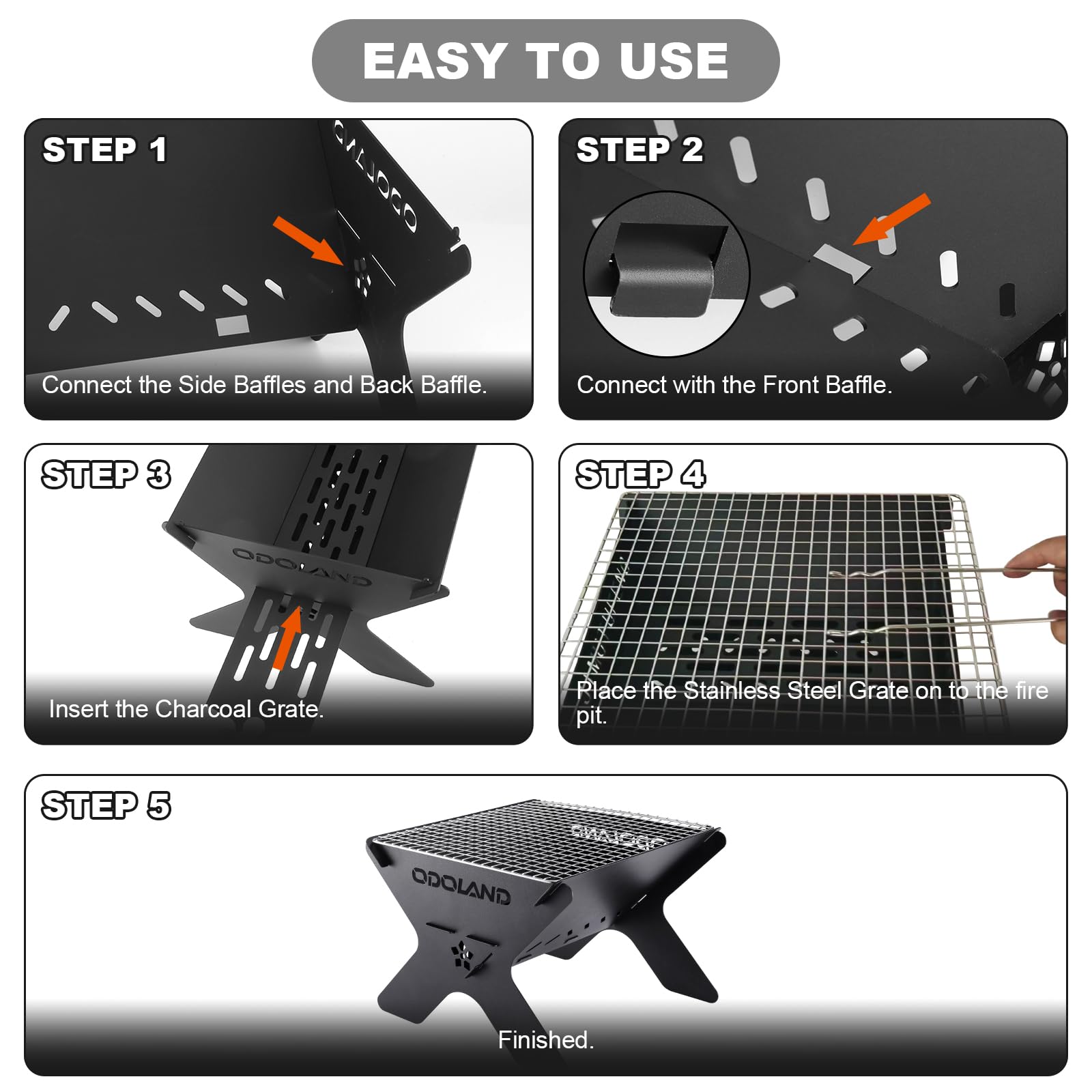 Odoland 2-in-1 Portable Camping Fire Pit | Foldable Wood Burning BBQ Grill
