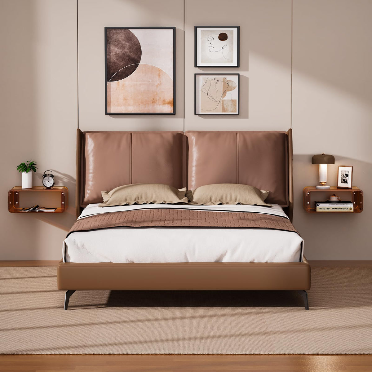 Dewrhiixe Acrylic Floating Bedside Table, Wall Mounted Nightstand Bedside Shelf Dark Brown, 41×24×17 cm - image 5
