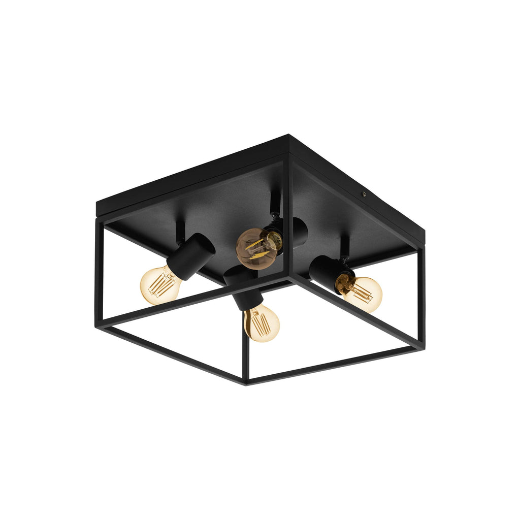 Eglo Silentina 4-Light Flush Ceiling Lamp | Black Steel Industrial Design