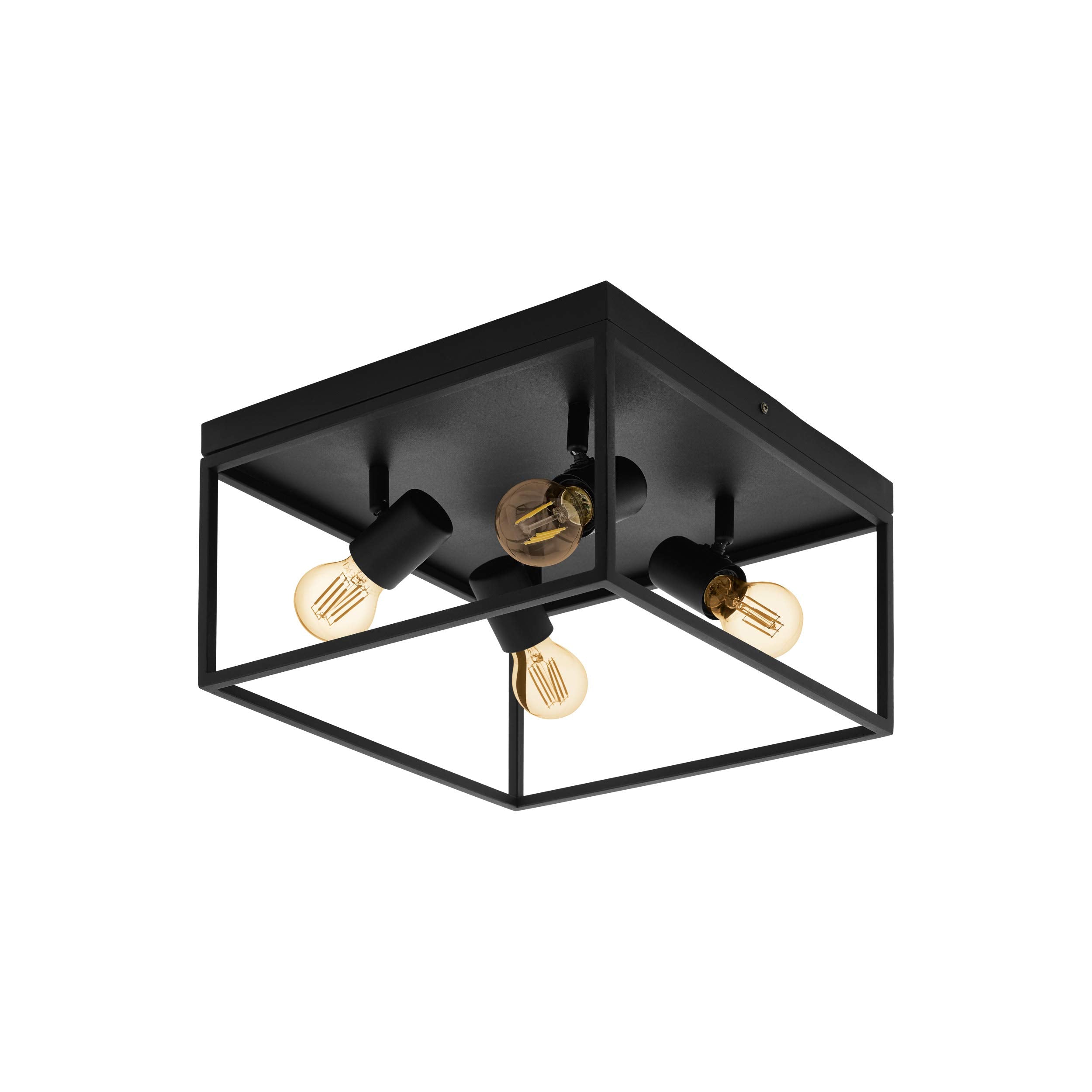 Eglo Silentina 4-Light Flush Ceiling Lamp | Black Steel Industrial Design