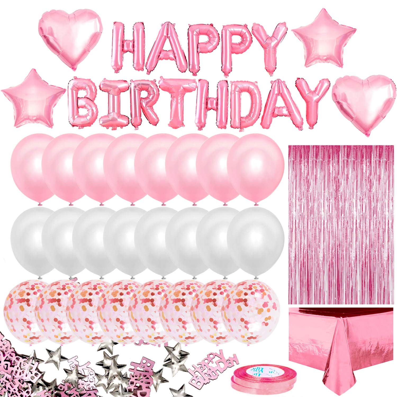 iZoeL Pink Birthday Party Decoration Set for Girls | 48-Piece Kit