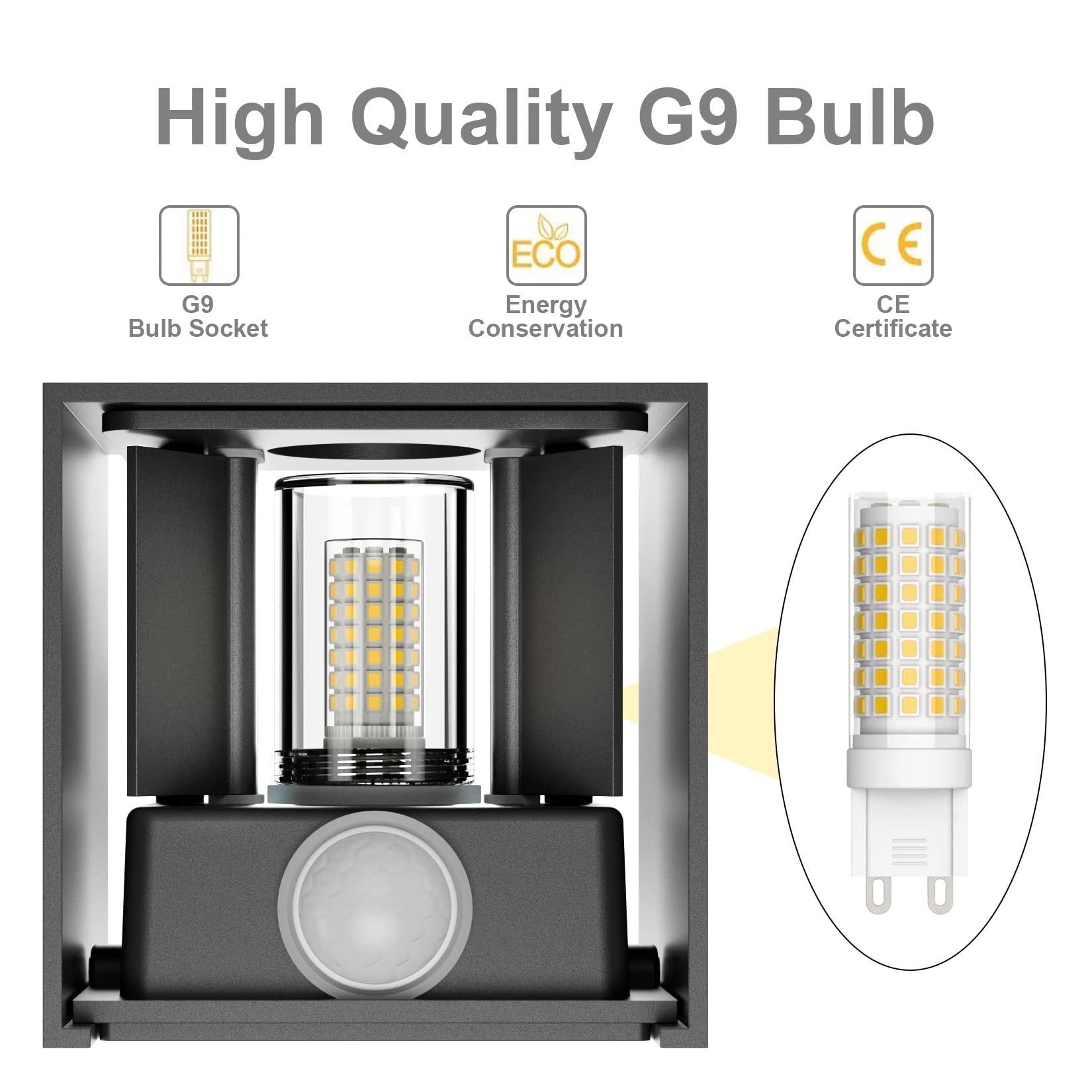 Klighten Outdoor Wall Light with Motion Sensor | IP54 Waterproof - 2 Pack