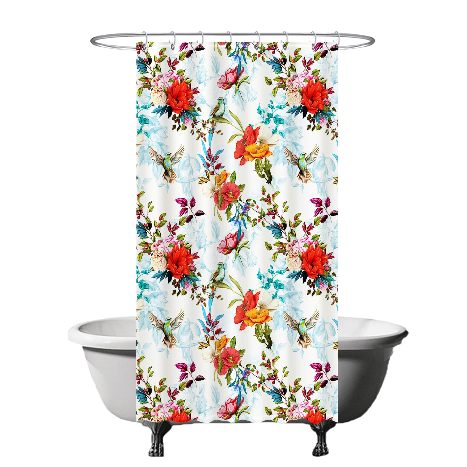 Floral Bird Shower Curtain – 120x200cm Anti-Mould Polyester